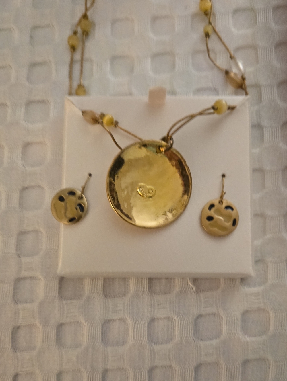 Gold-Tone Disc Necklace & Earring Set - Yellow Accent Beads - Picture 2 of 2